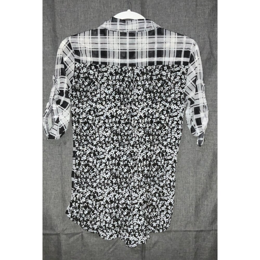 🎉Amang NY Plaid & Floral Mixed Media Button-Up - Small - Picture 4 of 4